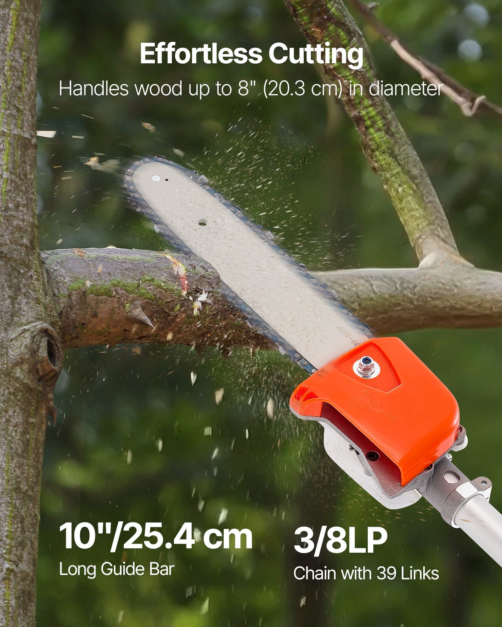 Gas Pole Saw 33CC 2-Stroke with 20.3cm Bar 2.08-3.58m Extendable Chainsaw