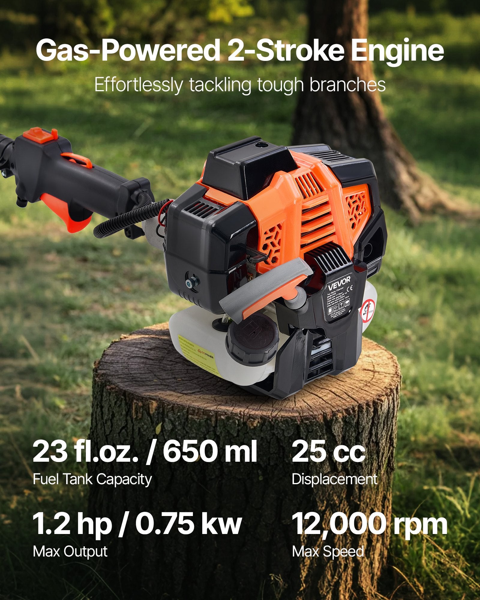 Gas Pole Saw 25CC 2-Stroke with 30.5cm Bar 2.12-3.62m Extendable Chainsaw