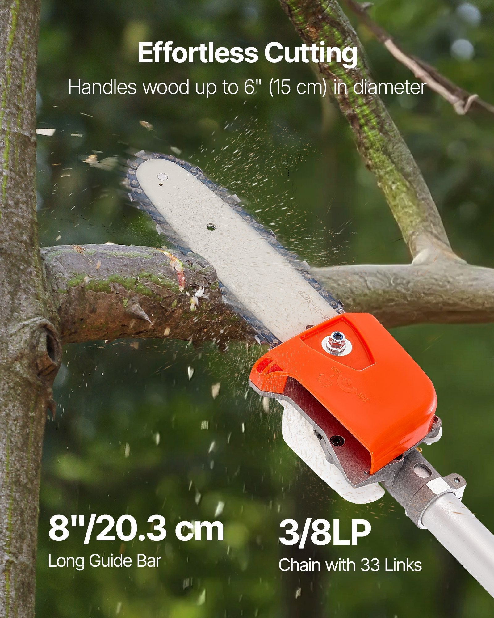 Gas Pole Saw 25CC 2-Stroke with 20.3cm Bar 2-2.74m Extendable Chainsaw