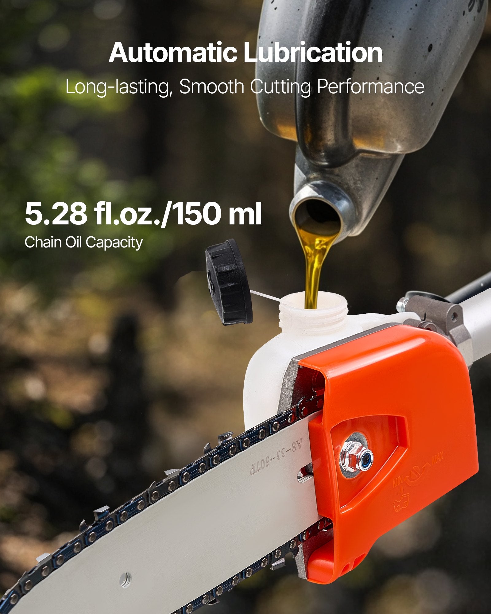 Gas Pole Saw 25CC 2-Stroke with 20.3cm Bar 2-2.74m Extendable Chainsaw