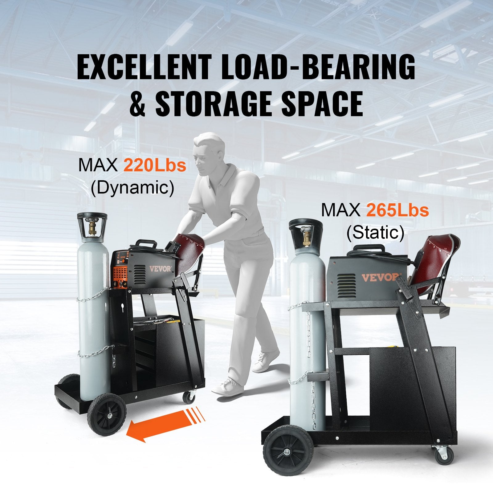 Welding Cart 2-Tier 4-Drawer Heavy-Duty 265lbs Capacity with Swivel Wheels