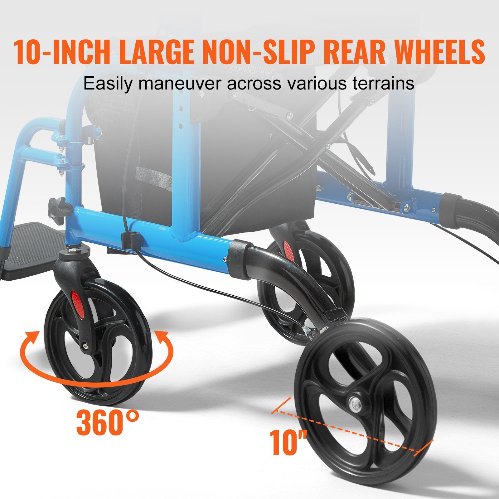 2-in-1 Rollator Walker & Transport Chair Folding Aluminum Mobility Aid