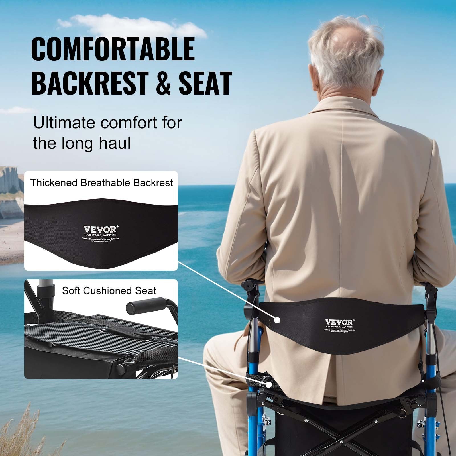 2-in-1 Rollator Walker & Transport Chair Folding Aluminum Mobility Aid