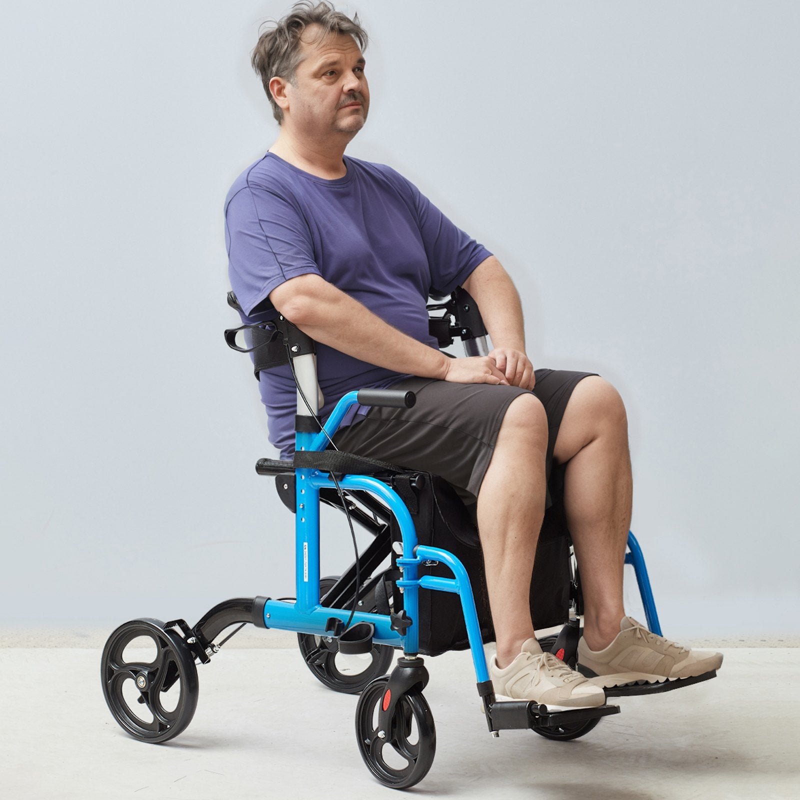 2-in-1 Rollator Walker & Transport Chair Folding Aluminum Mobility Aid