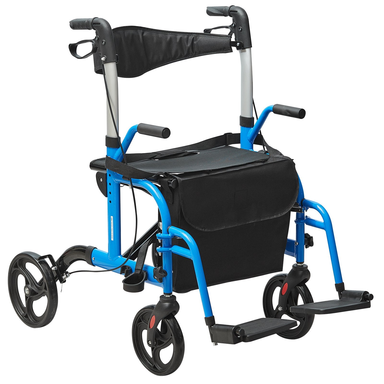 2-in-1 Rollator Walker & Transport Chair Folding Aluminum Mobility Aid
