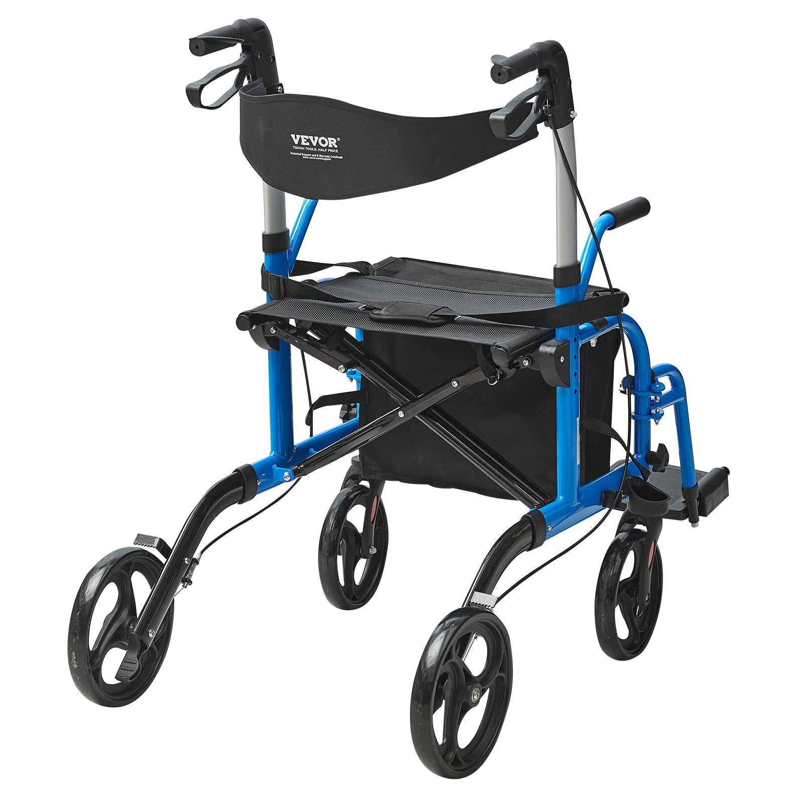 2-in-1 Rollator Walker & Transport Chair Folding Aluminum Mobility Aid