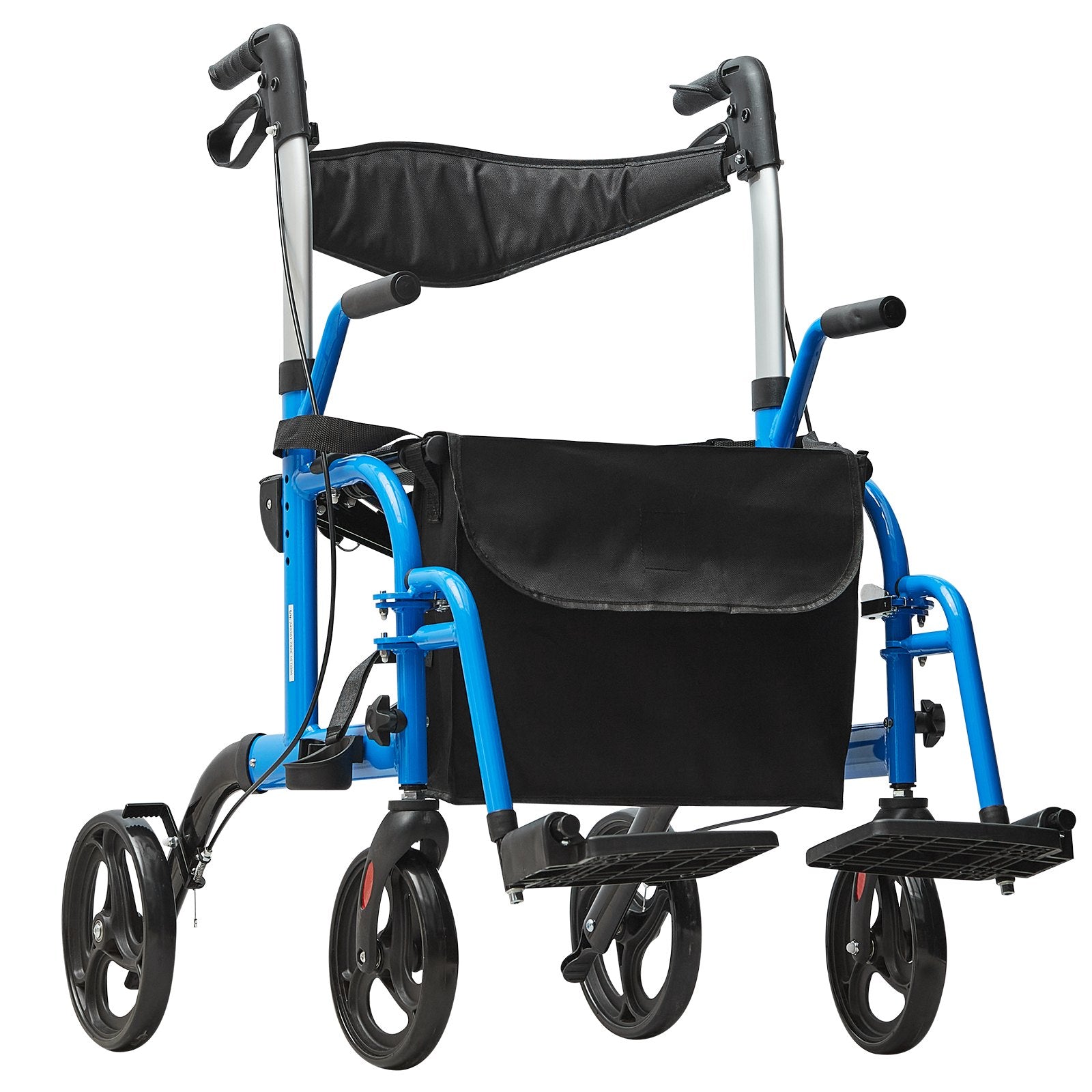 2-in-1 Rollator Walker & Transport Chair Folding Aluminum Mobility Aid