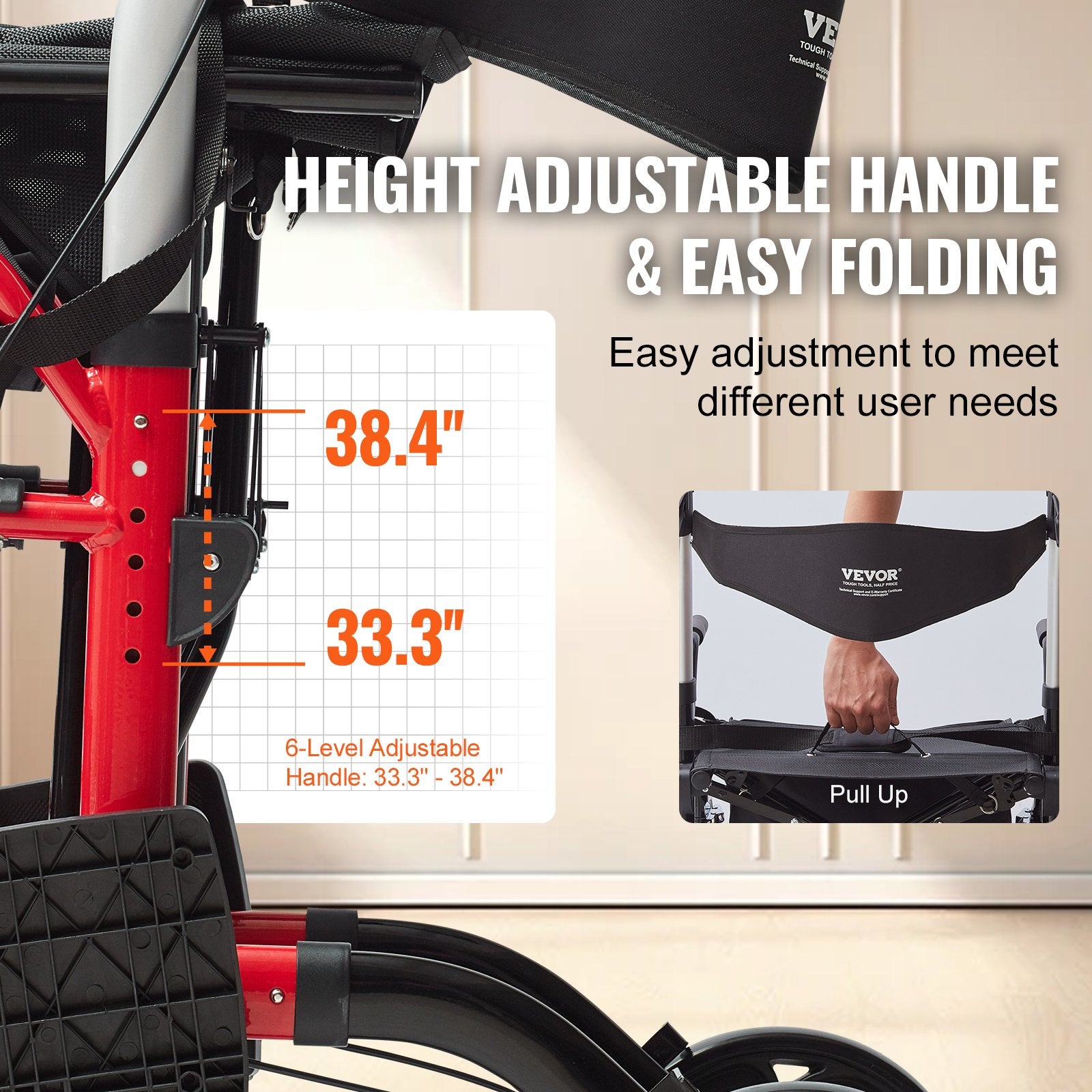 2-in-1 Rollator Walker & Transport Chair Folding Aluminum Mobility Walker
