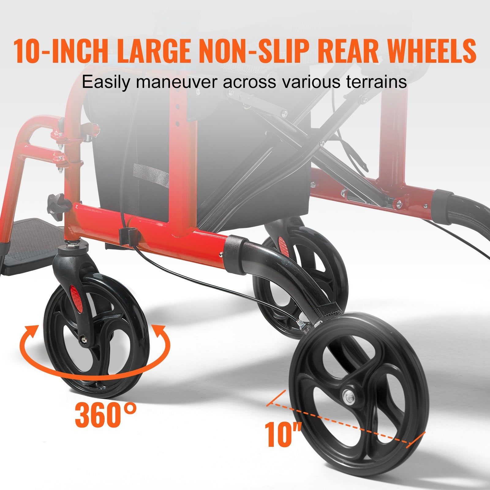 2-in-1 Rollator Walker & Transport Chair Folding Aluminum Mobility Walker