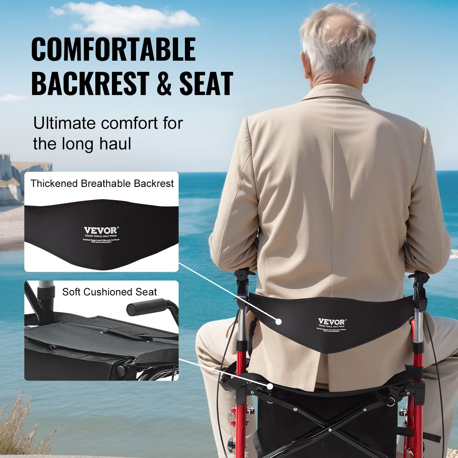 2-in-1 Rollator Walker & Transport Chair Folding Aluminum Mobility Walker