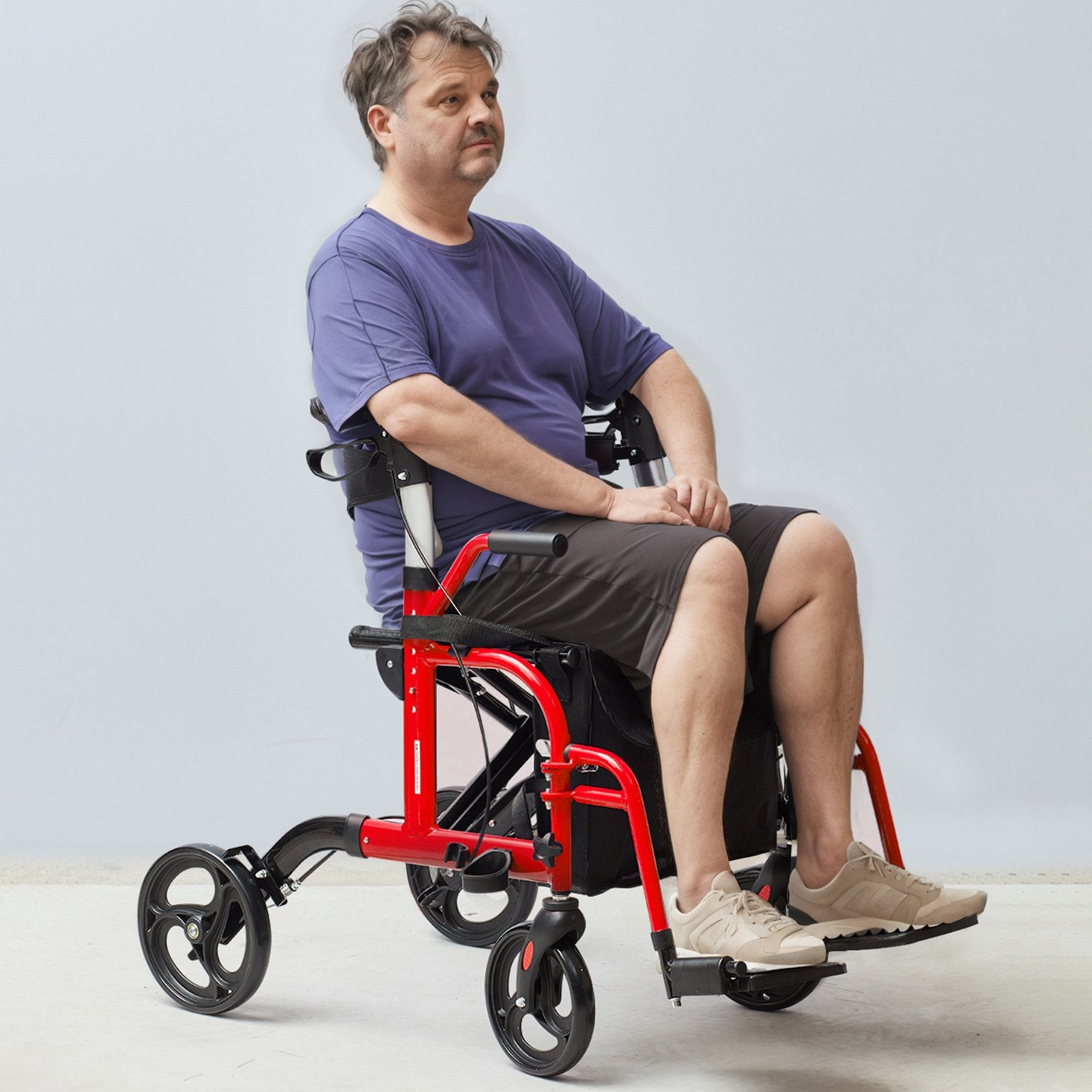 2-in-1 Rollator Walker & Transport Chair Folding Aluminum Mobility Walker