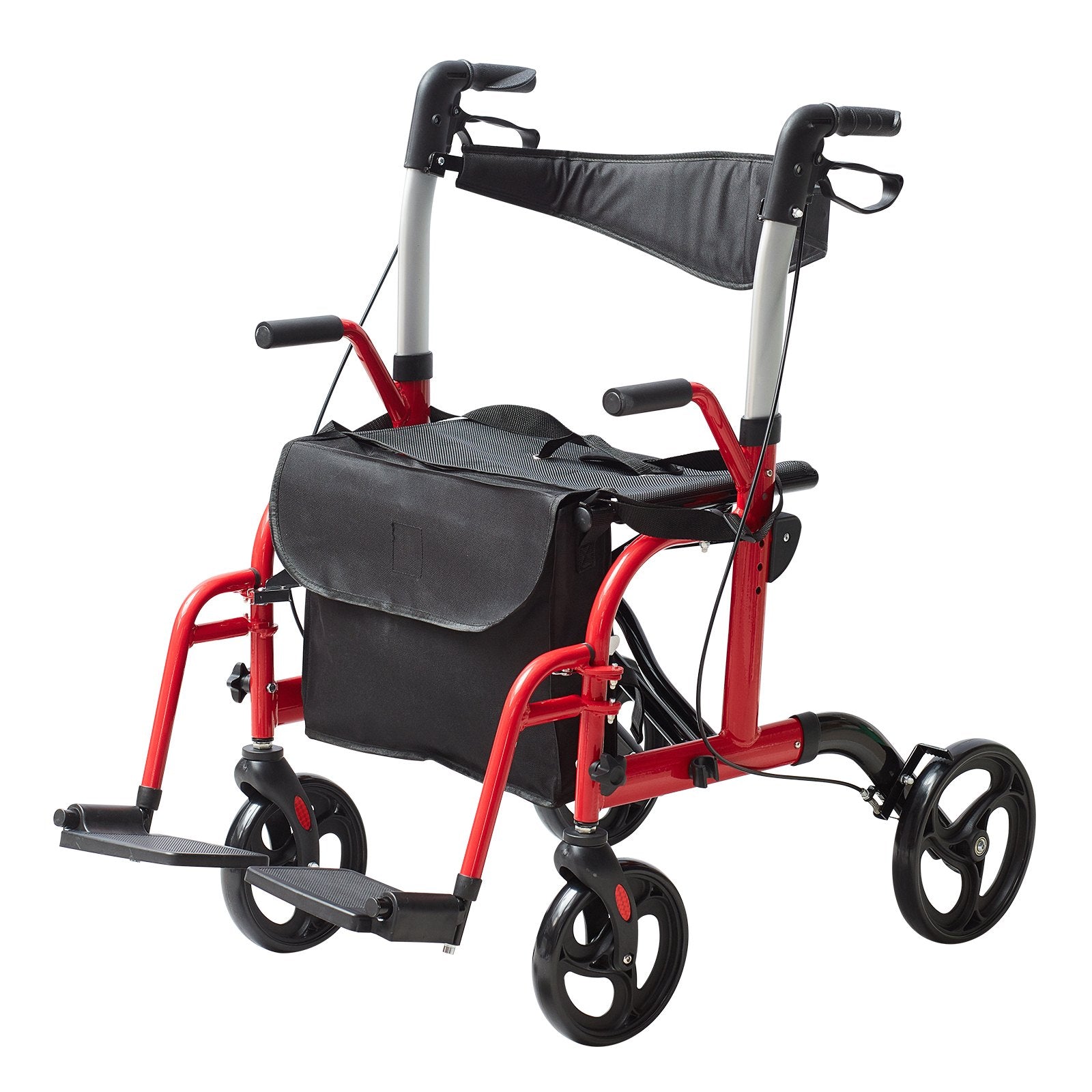 2-in-1 Rollator Walker & Transport Chair Folding Aluminum Mobility Walker