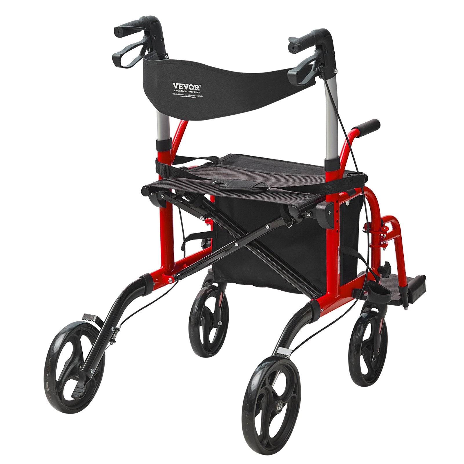 2-in-1 Rollator Walker & Transport Chair Folding Aluminum Mobility Walker
