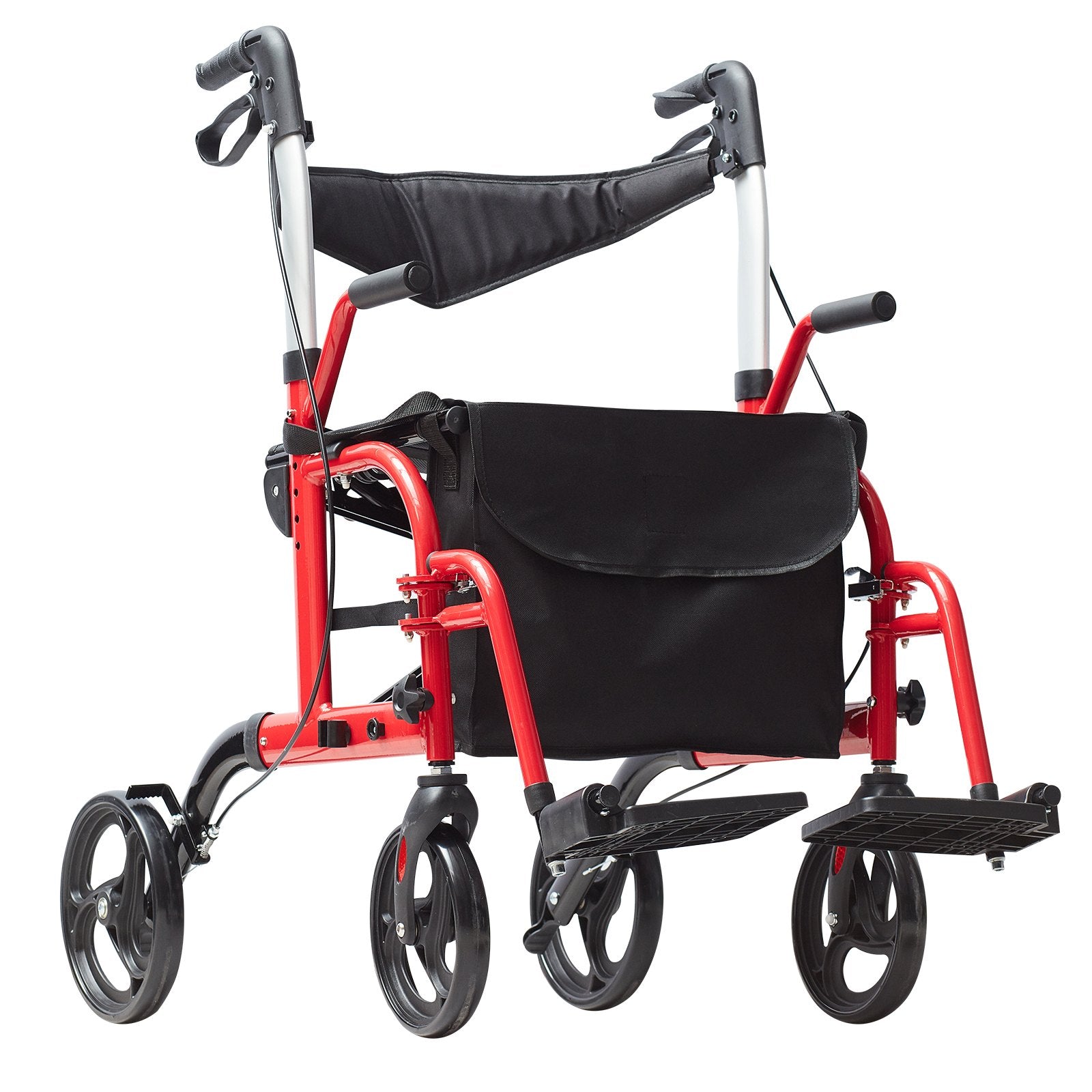 2-in-1 Rollator Walker & Transport Chair Folding Aluminum Mobility Walker