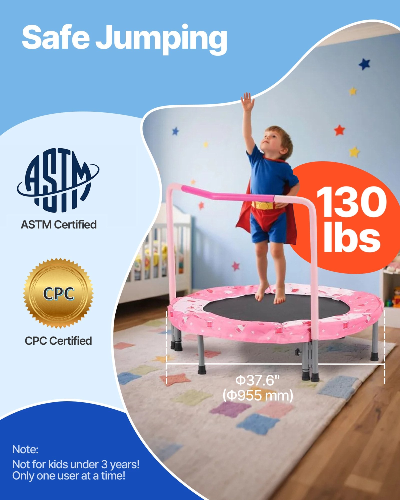 36" Kids Trampoline 3FT Foldable Indoor Outdoor Mini Trampoline with Handle Red
