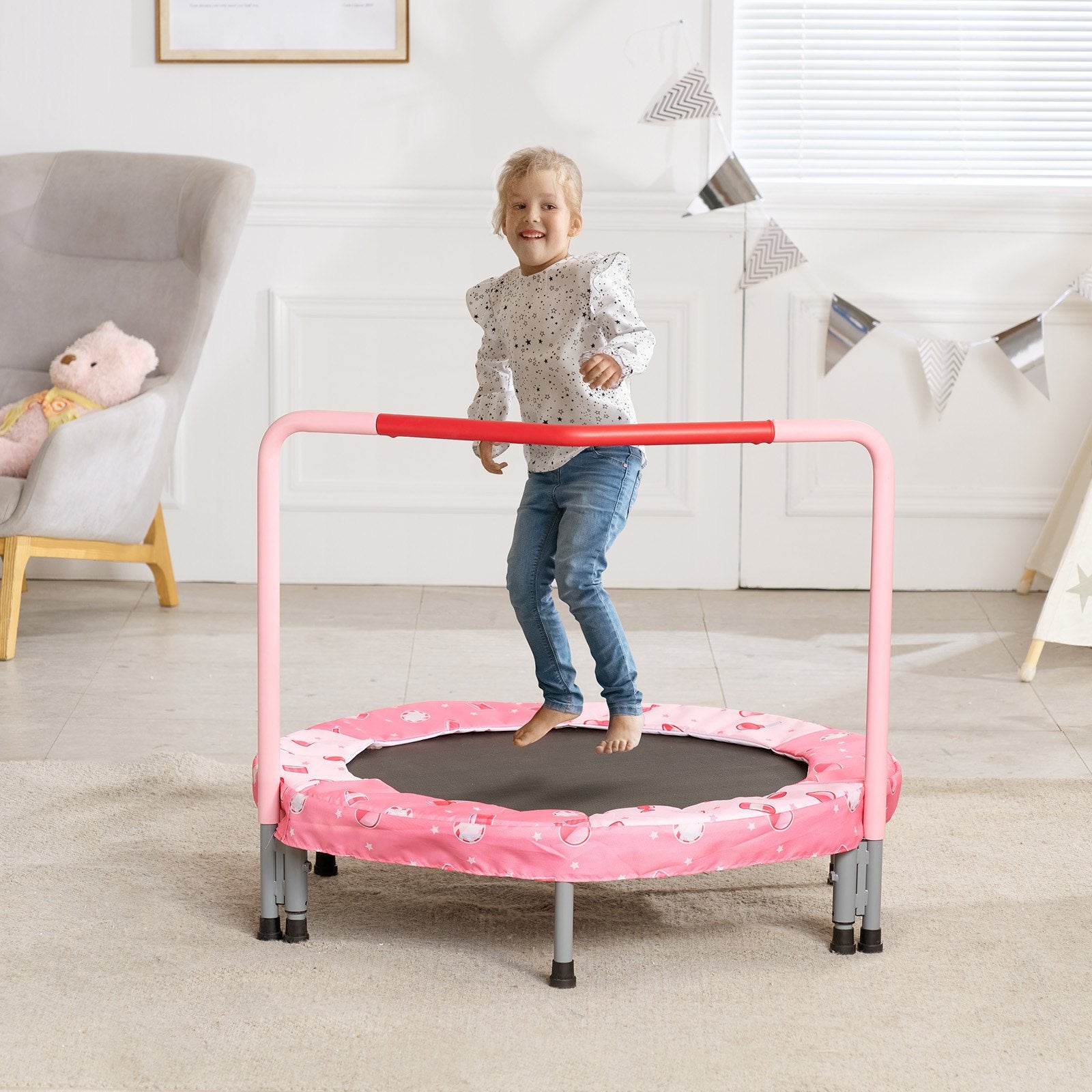 36" Kids Trampoline 3FT Foldable Indoor Outdoor Mini Trampoline with Handle Red