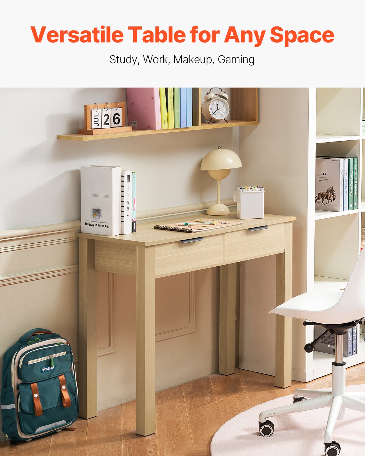 Kids Study Desk with Drawers Modern MDF Writing Table, Light Wood