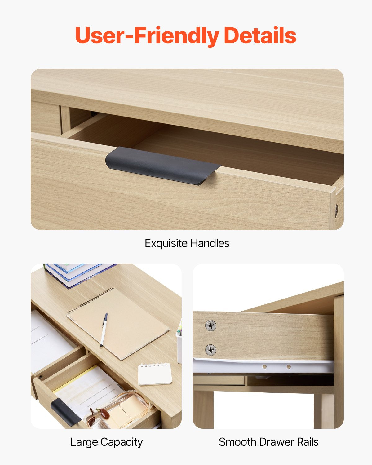 Kids Study Desk with Drawers Modern MDF Writing Table, Light Wood
