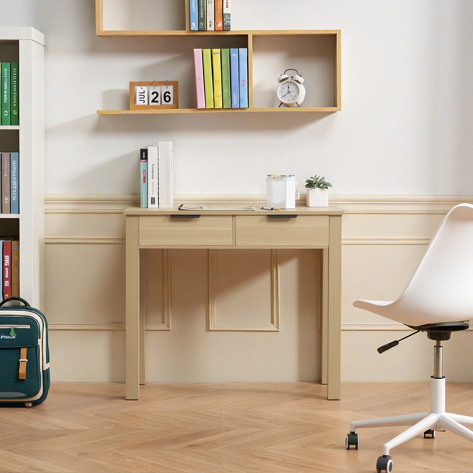 Kids Study Desk with Drawers Modern MDF Writing Table, Light Wood
