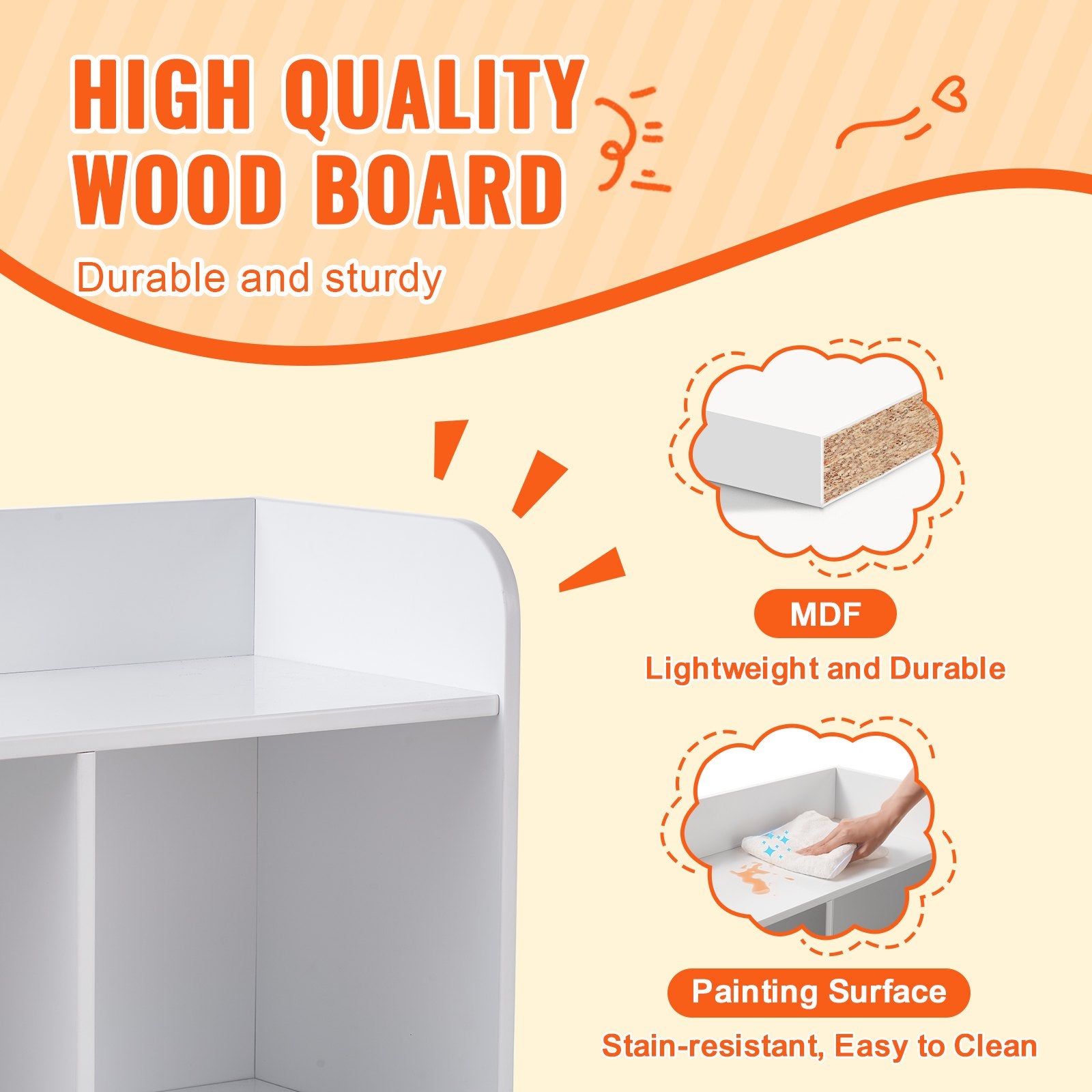 Wood Kid Storage Cubby 5-Cubby Toy Organizer with Bookshelf White for Kids Room
