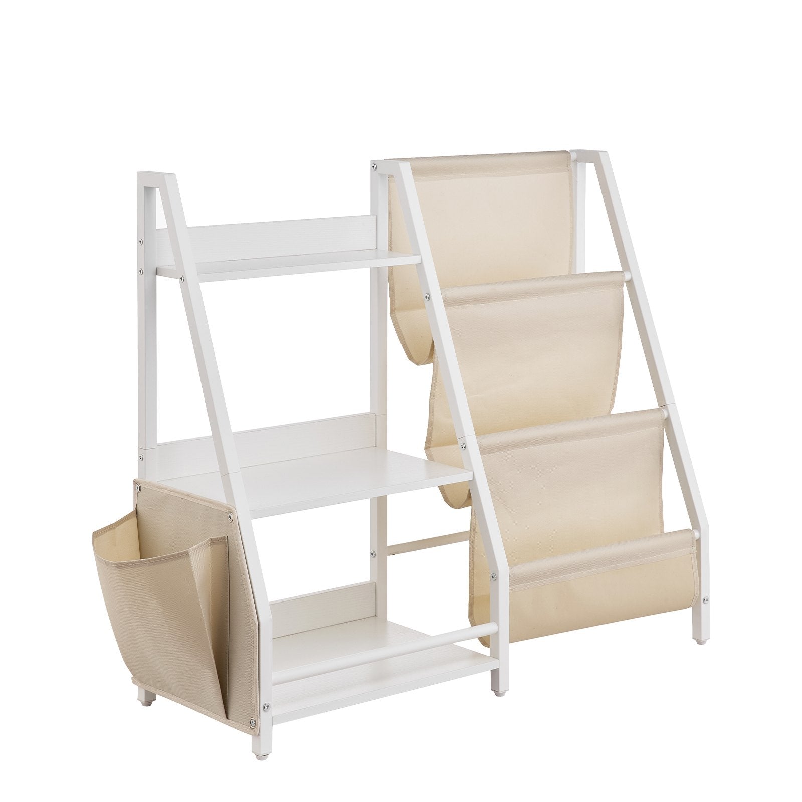 3-Tier Kids Bookshelf Toy Storage Organizer with Sling Rack and Storage Bag