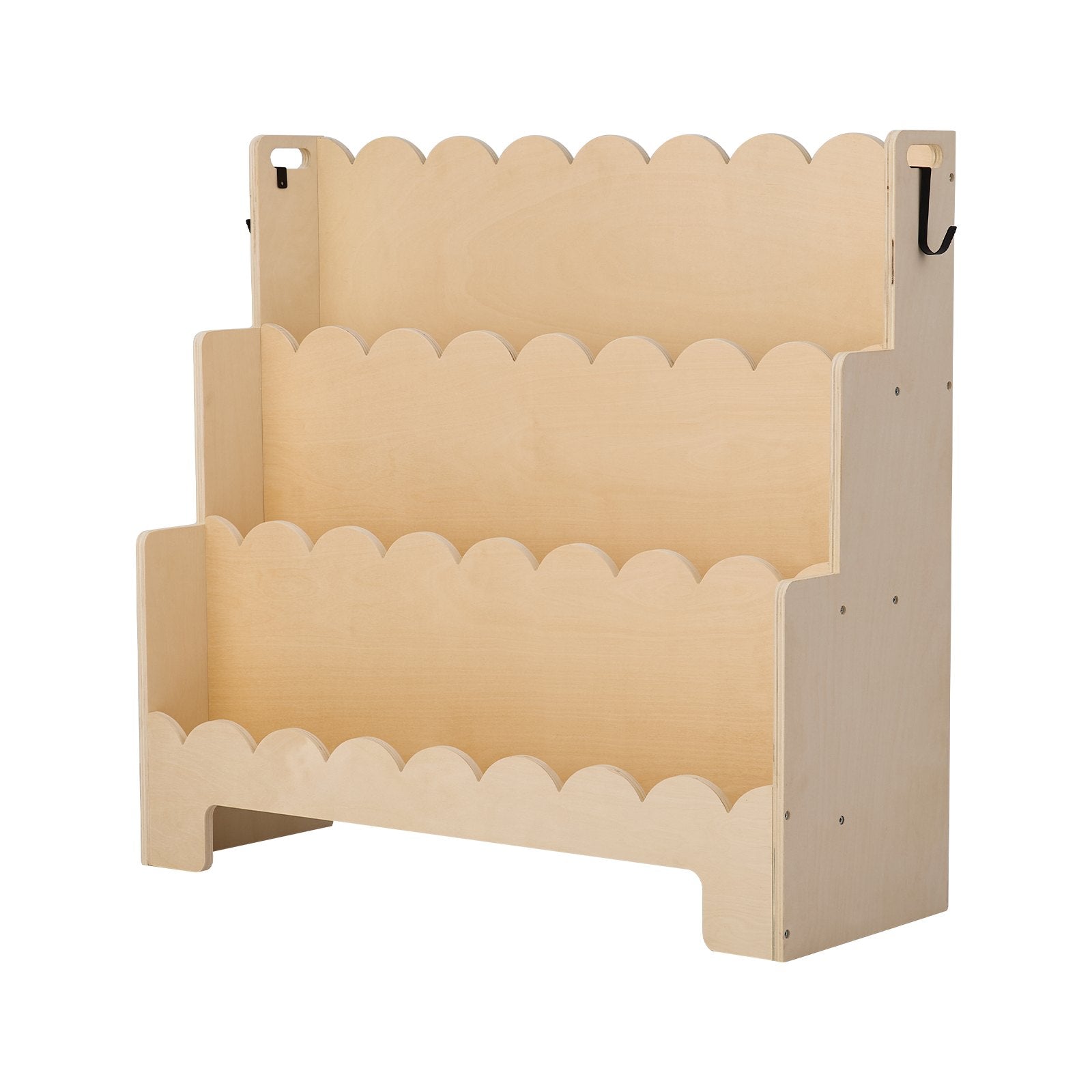 Montessori 3-Tier Scalloped Kids Bookshelf Front Facing Bookcase with Hooks