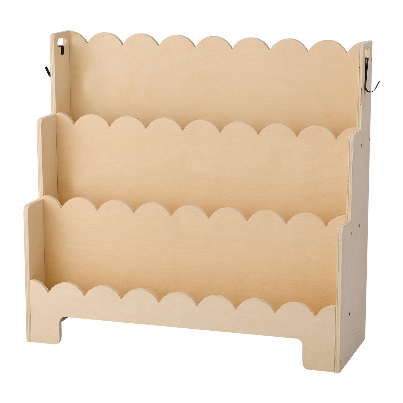 Montessori 3-Tier Scalloped Kids Bookshelf Front Facing Bookcase with Hooks
