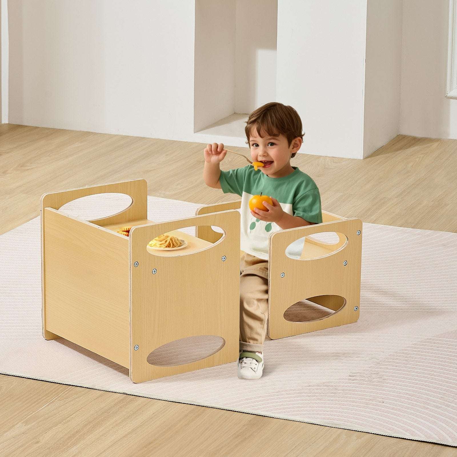 Montessori Weaning Table and Chair Set Wooden Adjustable Height Kids Natural