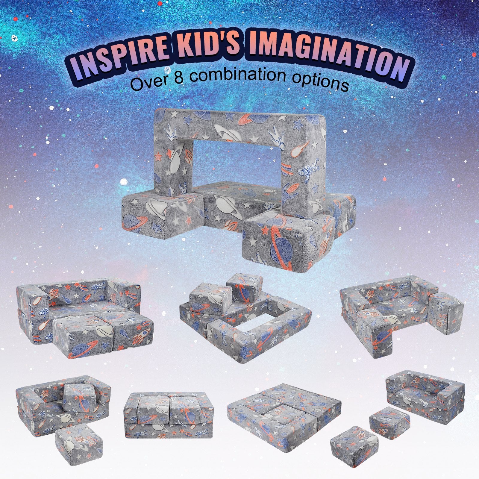 Kids Couch 4PCS Toddler Sofa Bed Sectional Chair Removable Cover Dark Grey