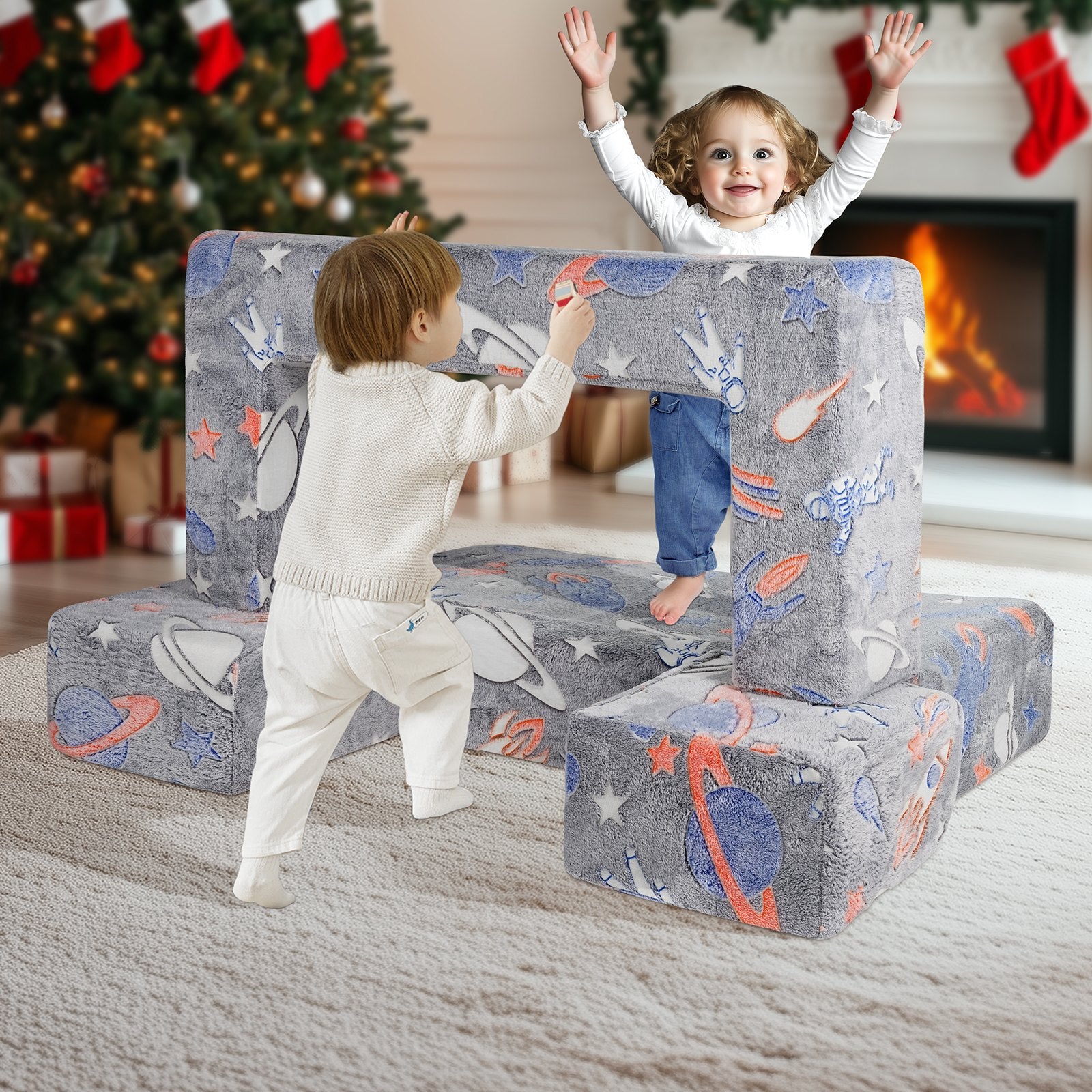 Kids Couch 4PCS Toddler Sofa Bed Sectional Chair Removable Cover Dark Grey