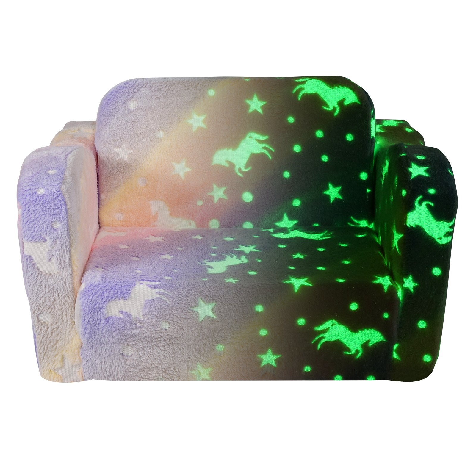 Kids Couch 2-in-1 Toddler Sofa Bed, Convertible Fold Out Chair Lounger Rainbow