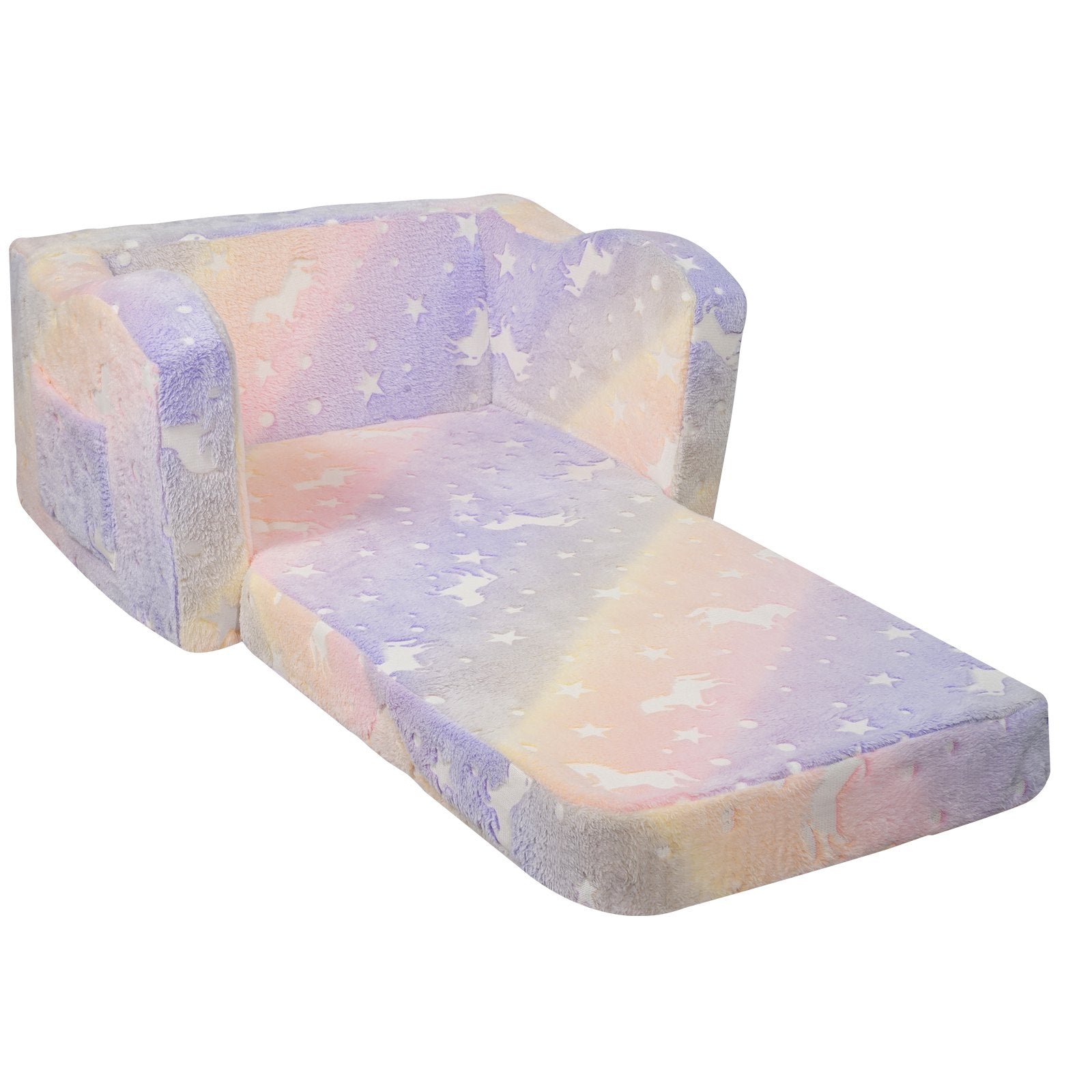 Kids Couch 2-in-1 Toddler Sofa Bed, Convertible Fold Out Chair Lounger Rainbow