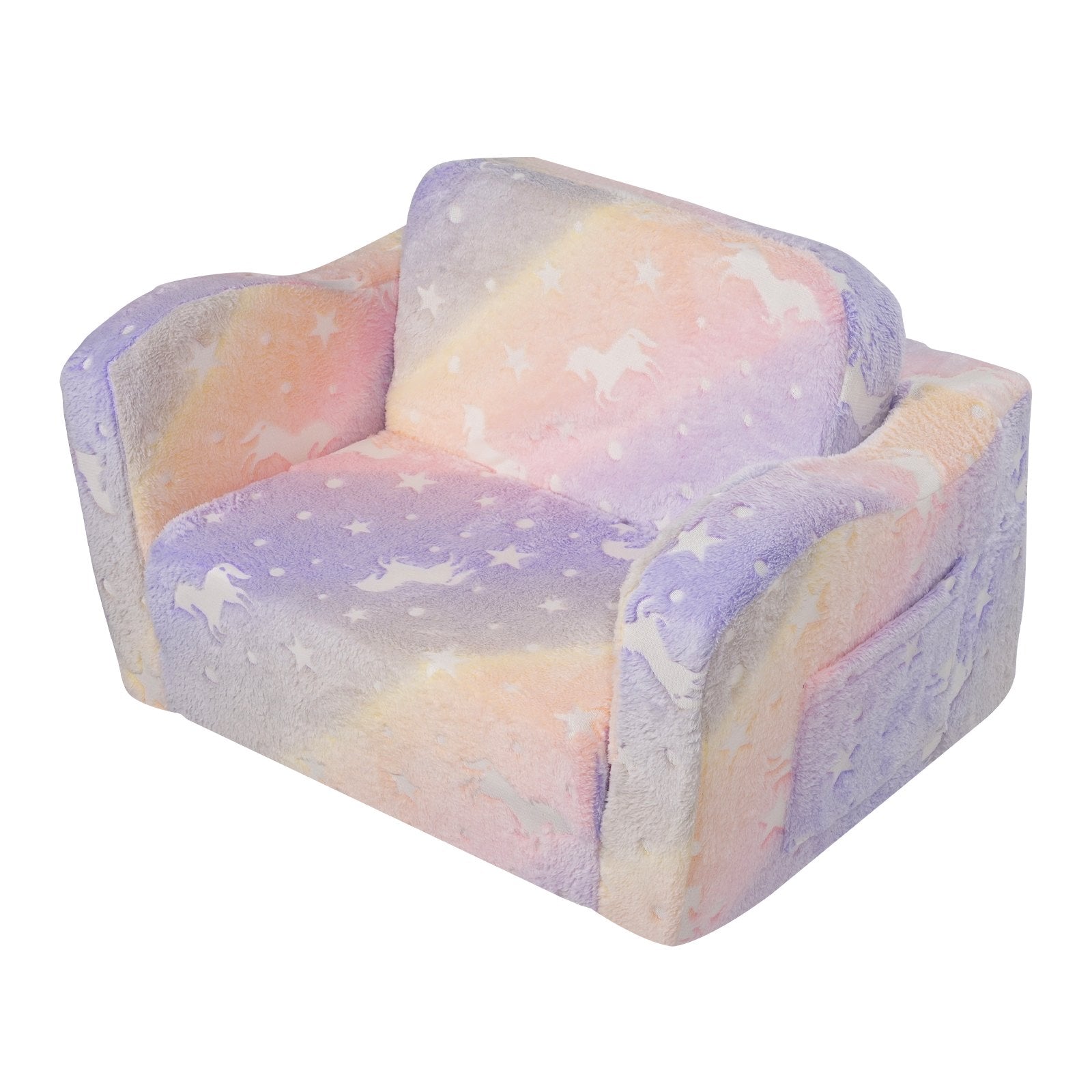 Kids Couch 2-in-1 Toddler Sofa Bed, Convertible Fold Out Chair Lounger Rainbow