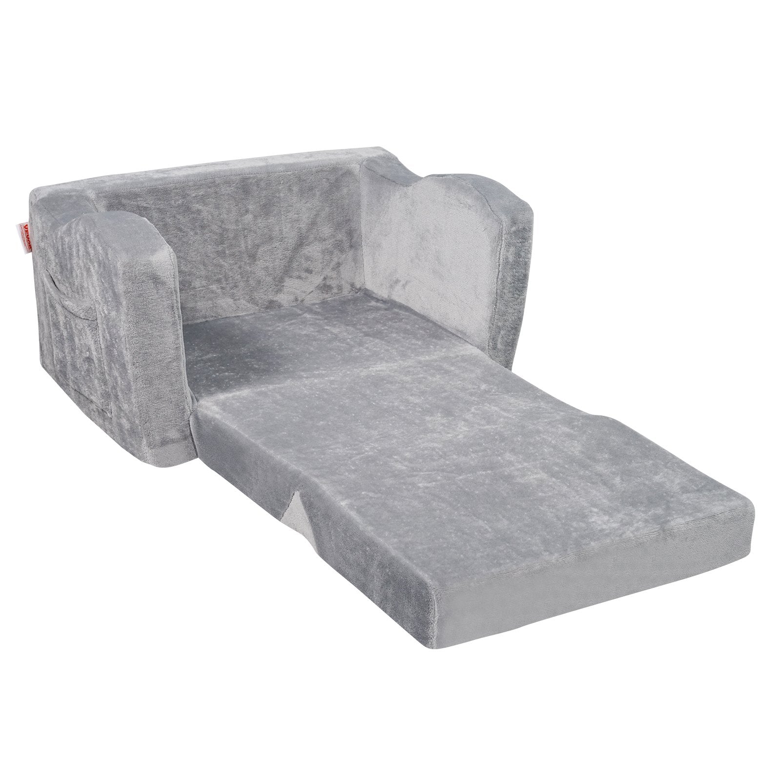 Kids Couch 2-in-1 Toddler Sofa Bed, Convertible Fold Out Chair Lounger Grey