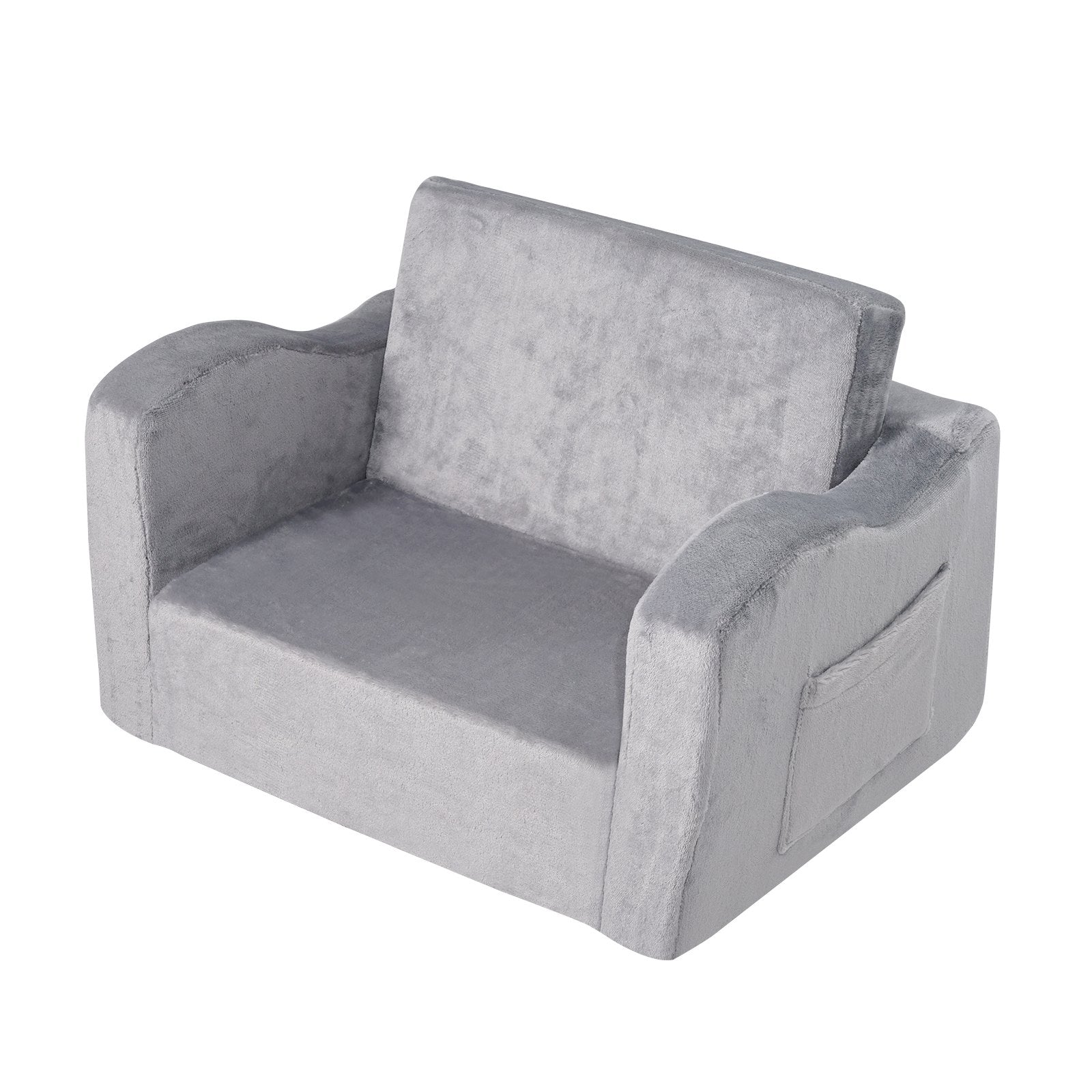 Kids Couch 2-in-1 Toddler Sofa Bed, Convertible Fold Out Chair Lounger Grey