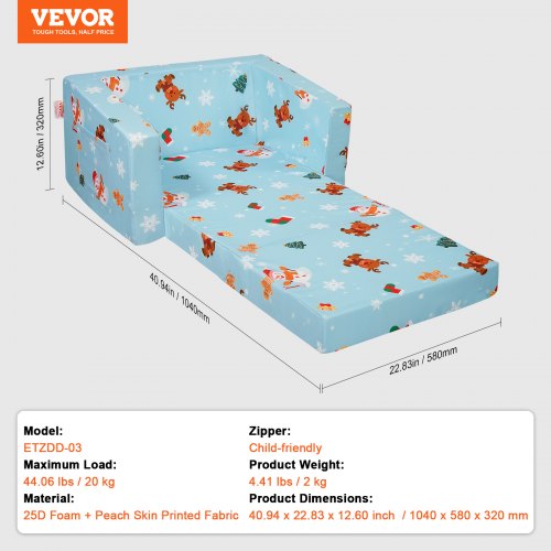 VEVOR 2 in 1 Kids Couch Toddler Chair Fold Out Sofa Bed for Girls and Boys