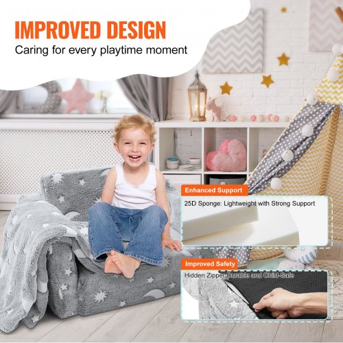 VEVOR Kids Fold Out Sofa 2 in 1 Convertible Couch Chair for Bedroom and Playroom