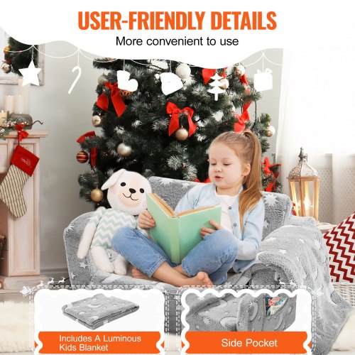 VEVOR Kids Fold Out Sofa 2 in 1 Convertible Couch Chair for Bedroom and Playroom