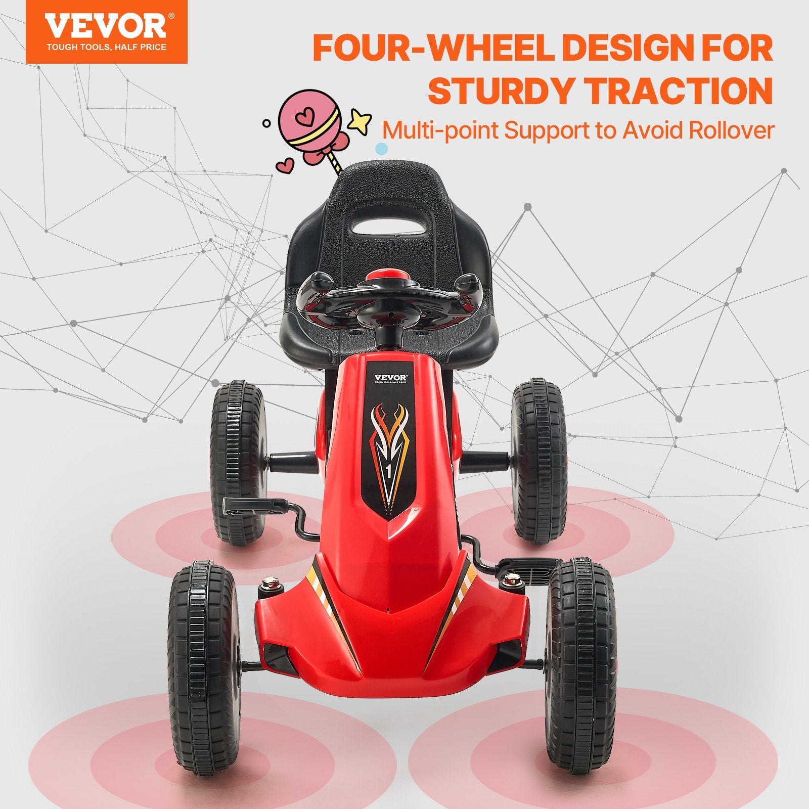 Kids Pedal Go Kart 4-Wheel Off-Road Ride-On Toy with Adjustable Seat Red