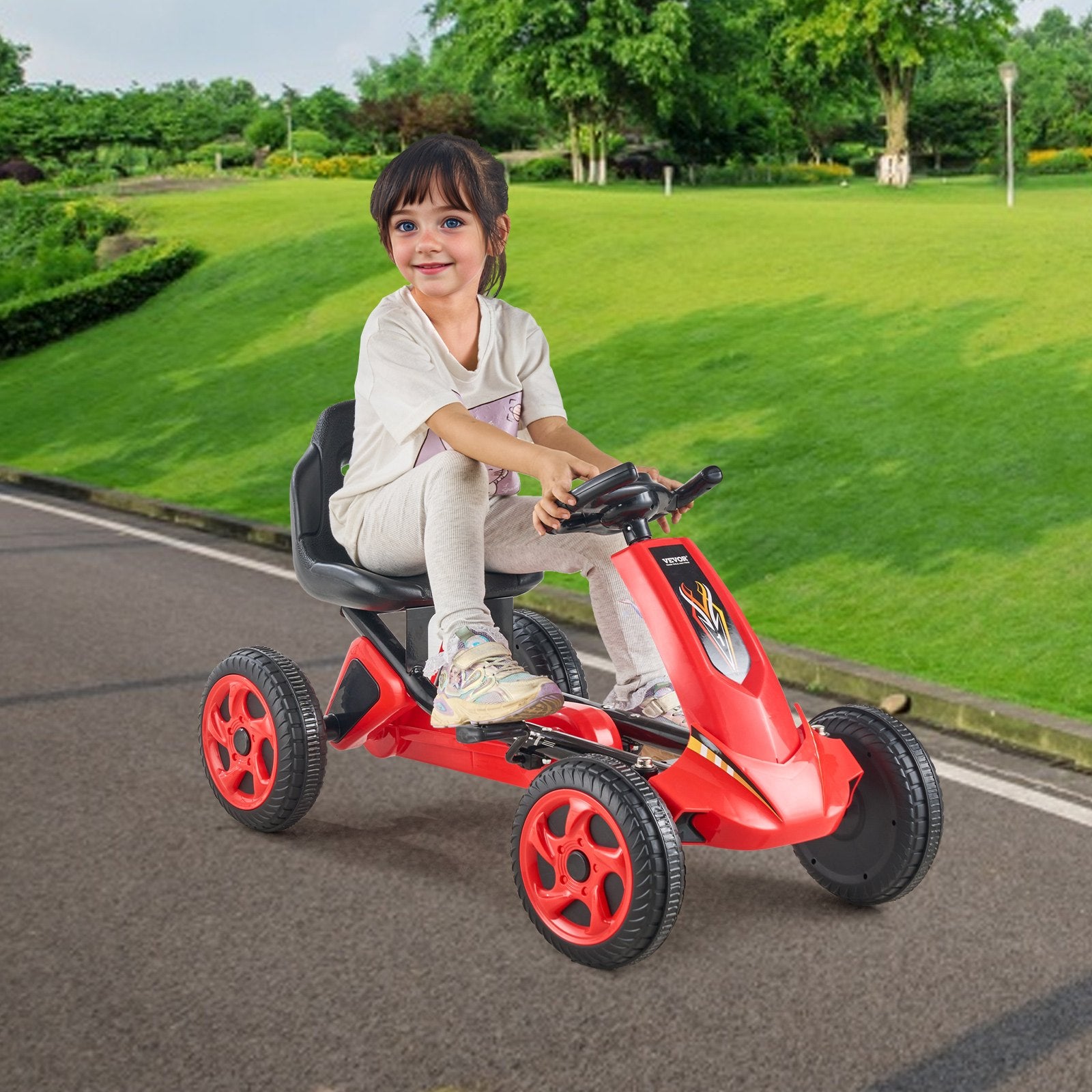 Kids Pedal Go Kart 4-Wheel Off-Road Ride-On Toy with Adjustable Seat Red