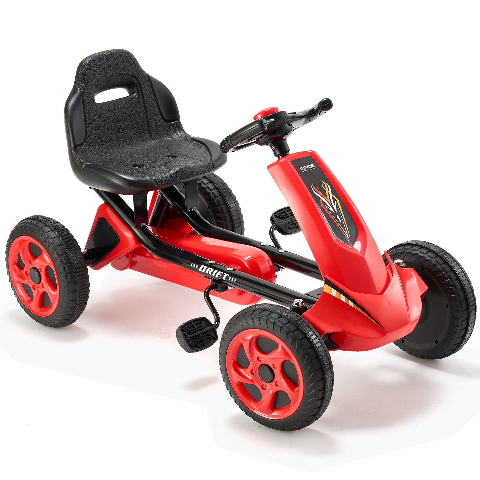 Kids Pedal Go Kart 4-Wheel Off-Road Ride-On Toy with Adjustable Seat Red