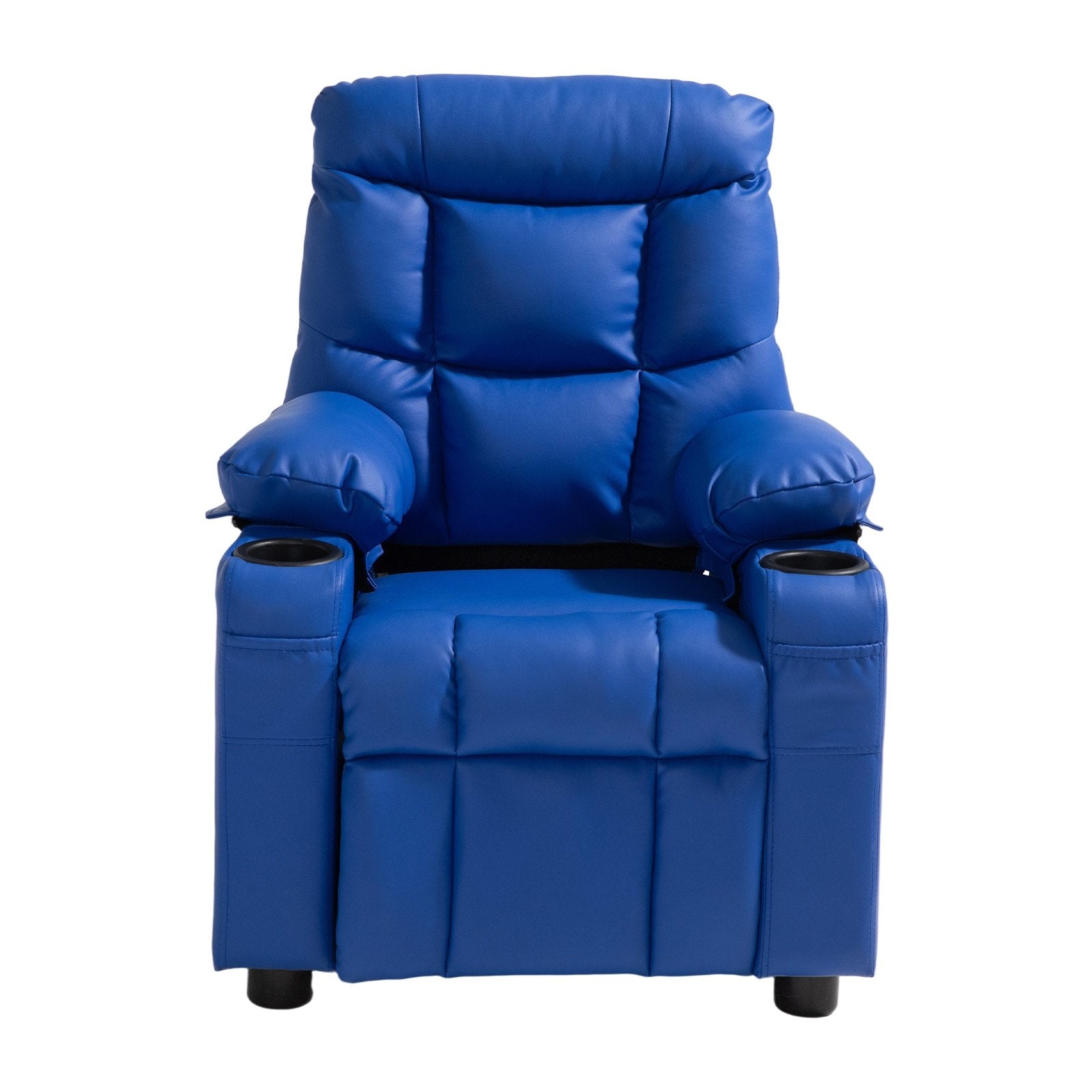 Kids Reclining Chair PU Leather Adjustable Back with Footrest Cup Holders Blue