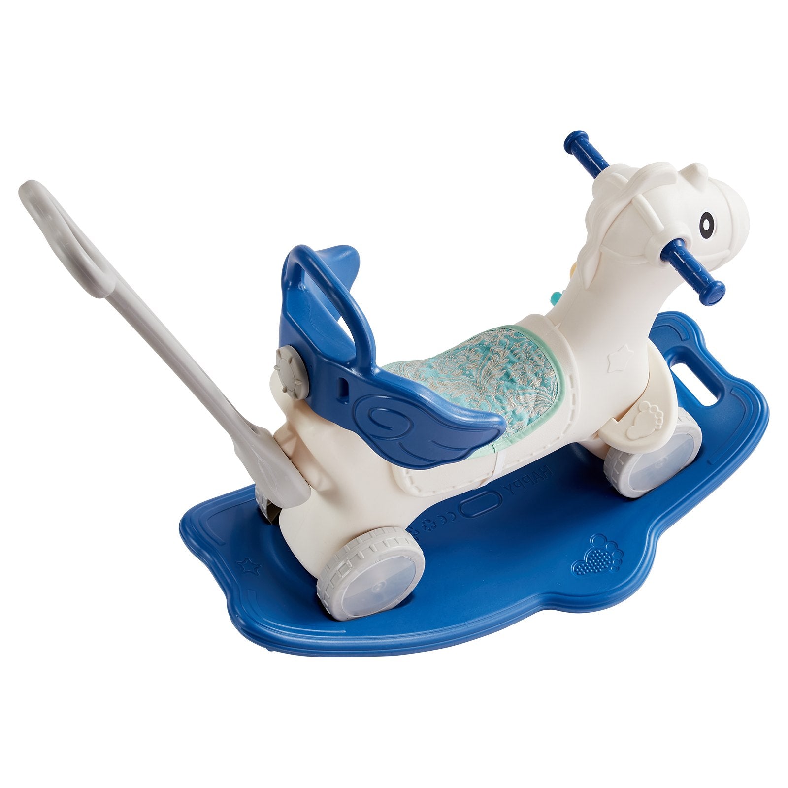 4 in 1 Rocking Horse T1-3 w/Det Board Handle 4 Wheels 80lbs HDPE Sound Blue