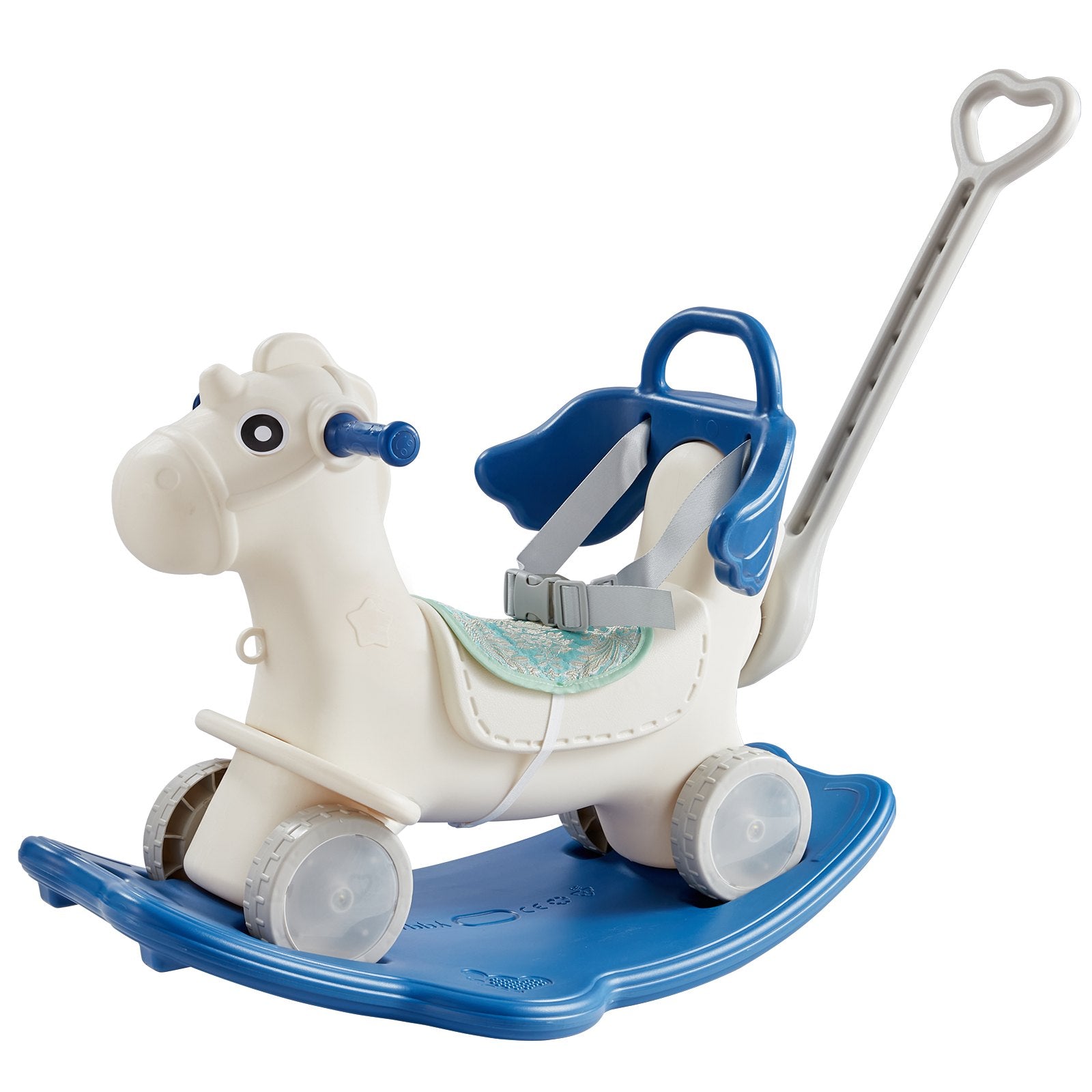 4 in 1 Rocking Horse T1-3 w/Det Board Handle 4 Wheels 80lbs HDPE Sound Blue