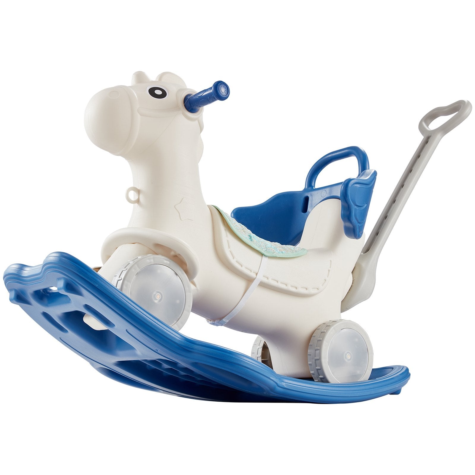 4 in 1 Rocking Horse T1-3 w/Det Board Handle 4 Wheels 80lbs HDPE Sound Blue