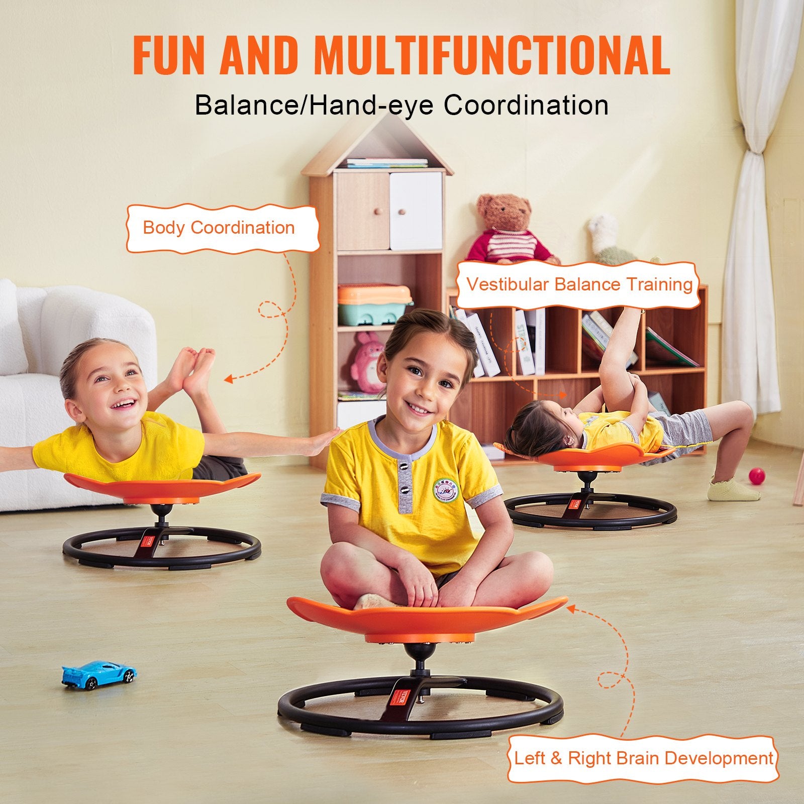 Elephant Kids Swivel Chair 360° Spinning, Toddler Sensory Sit and Spin Orange