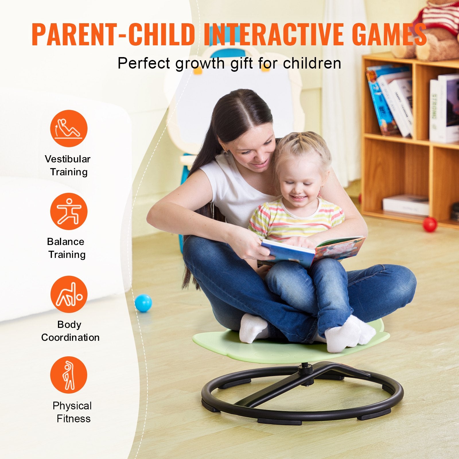 Elephant Kids Swivel Chair 360° Spinning, Toddler Sensory Sit and Spin Green