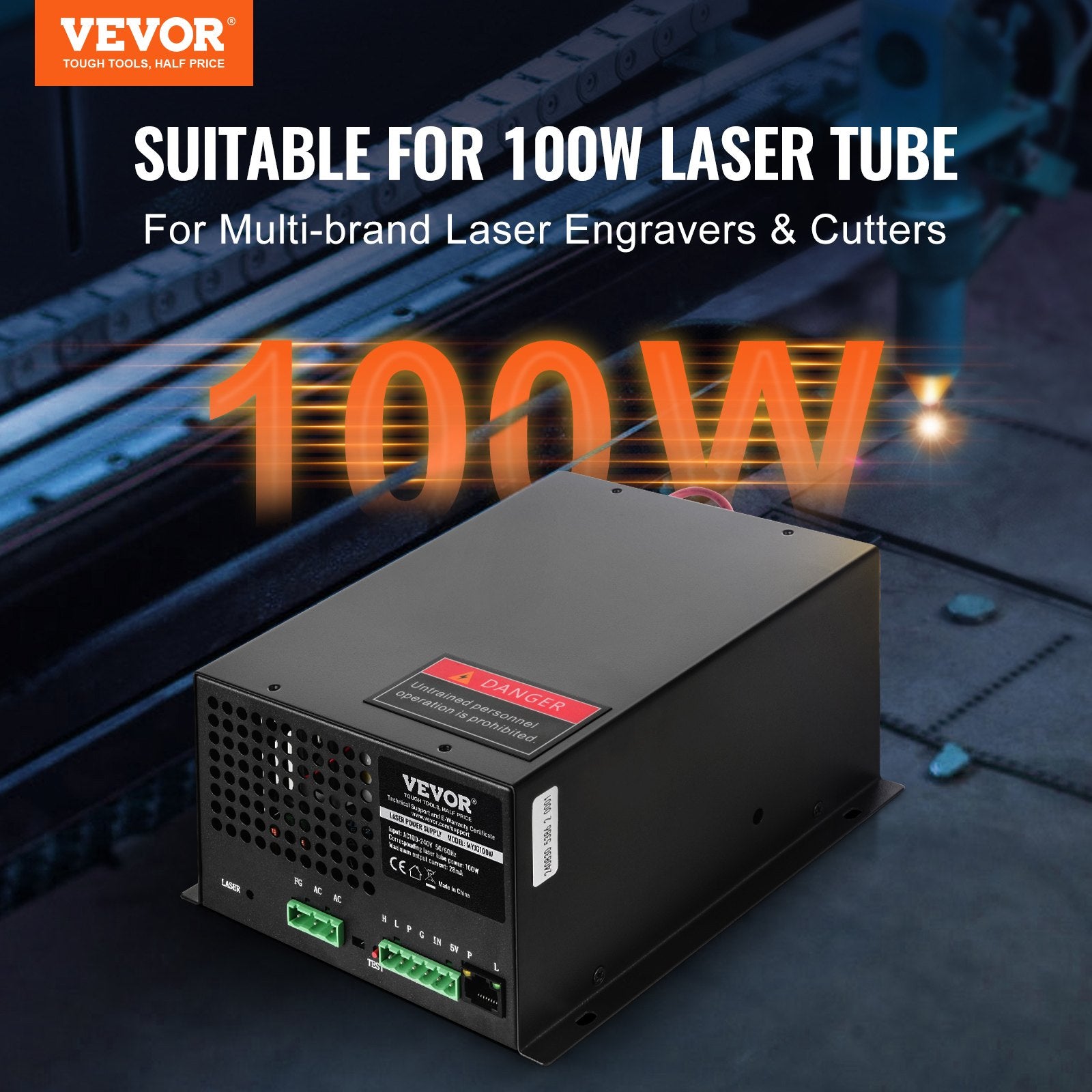 CO2 Laser Power Supply 100W Constant Current Open Circuit Protection Engravers