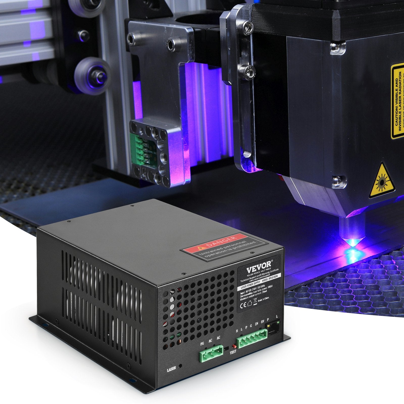 CO2 Laser Power Supply 100W Constant Current Open Circuit Protection Engravers