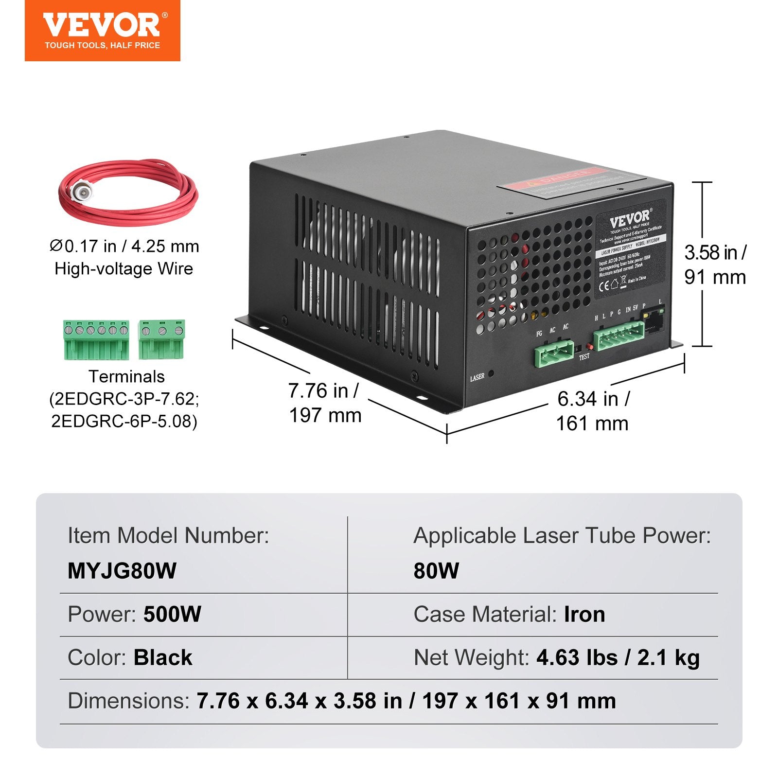 CO2 Laser Power Supply, 80W Power Supply for 80W Laser Tube